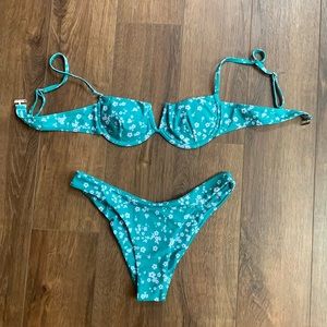 SHEIN Floral Underwire Bikini Teal